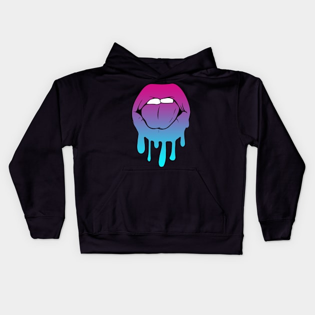 Vaporwave Dripping Lips Tongue Bite Kids Hoodie by aaallsmiles